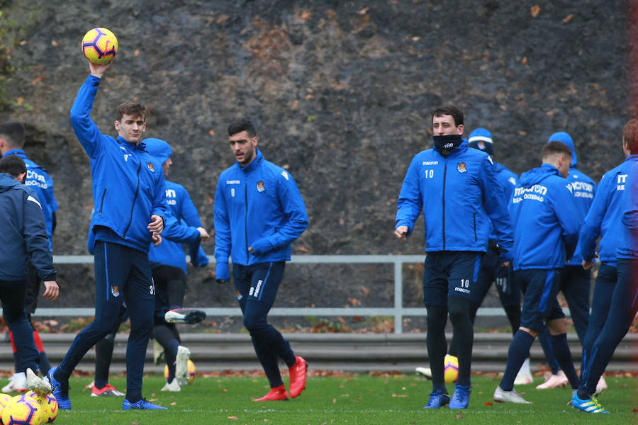 El equipo txuri-urdin se ha ejercitado hoy en Zubieta antes de medirse este sábado al Getafe