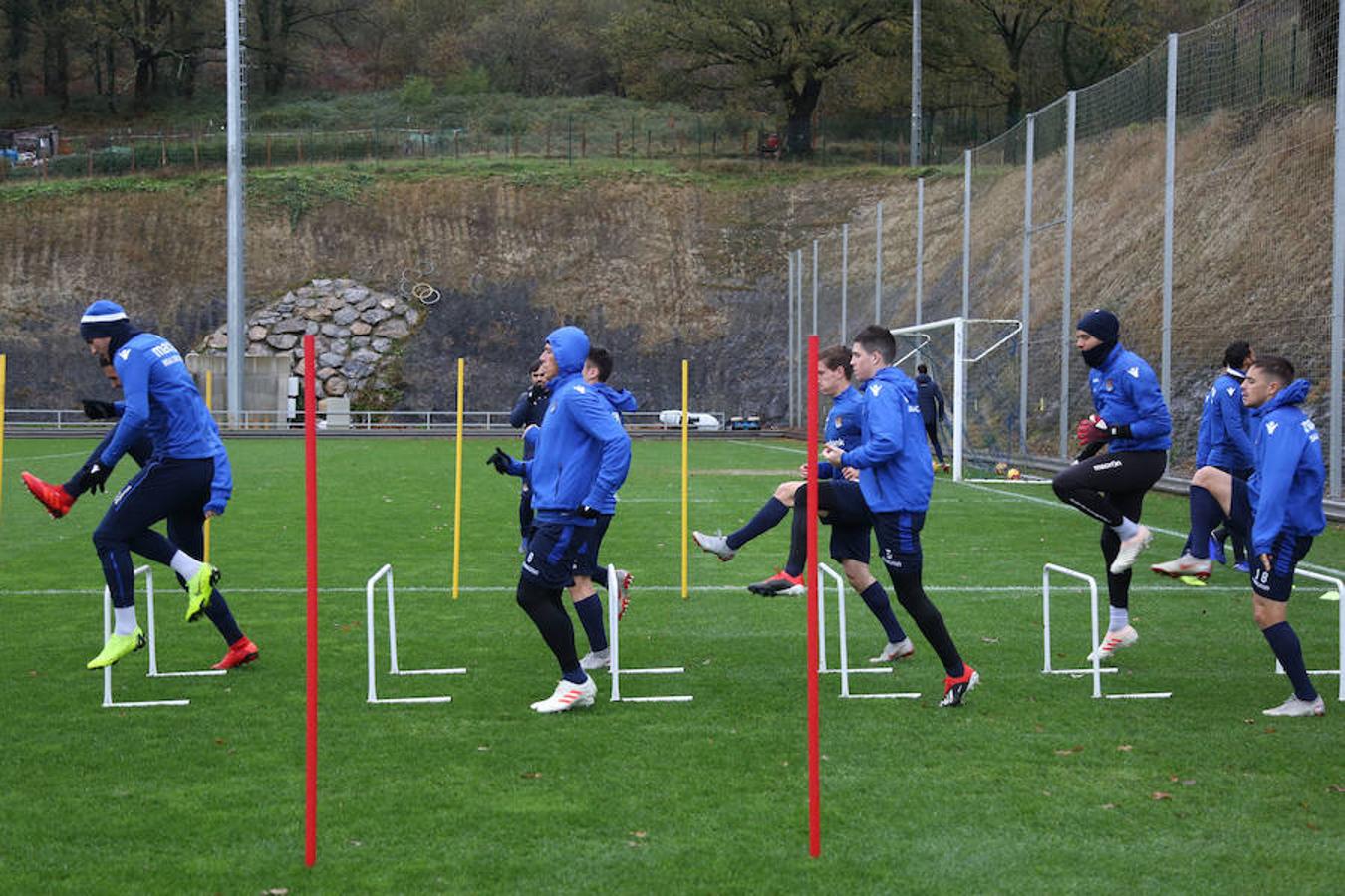 El equipo txuri-urdin se ha ejercitado hoy en Zubieta antes de medirse este sábado al Getafe