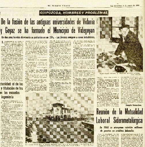 Información sobre la creación el municipio de Bidegoian publicada en DV el 8 de enero de 1969. 