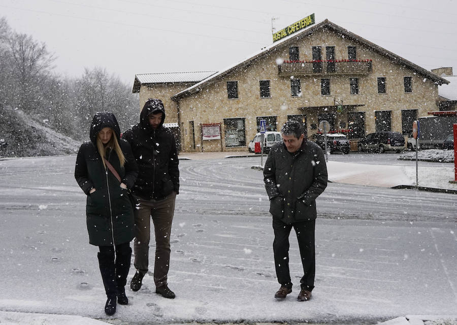La nieve ha llegado a los montes de Gipuzkoa y ya complica la circulación en varios puntos del territorio, como en Pagozelai. Los camiones con sal ya están operativos. También ha hecho presencia en las campas de Urbia. La lluvia ha sido la protagonista, asimismo, del mal tiempo este martes.