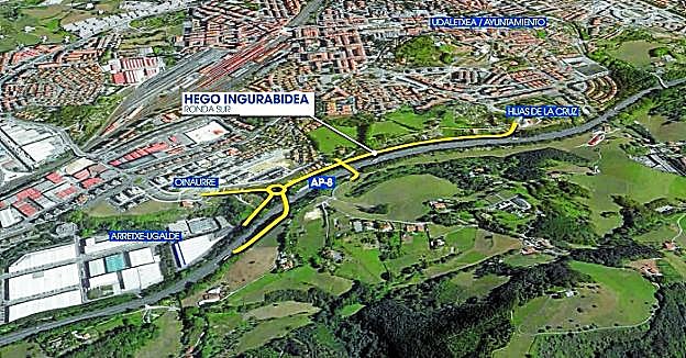 Nueva carretera. La primera fase conectará Oinaurre y Larreaundi con un nuevo vial paralelo a la autopista.