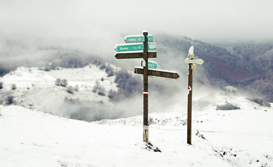 Los primeros copos de nieve han llegado esta mañana a Berastegi y a la A-15 en Pagozelai