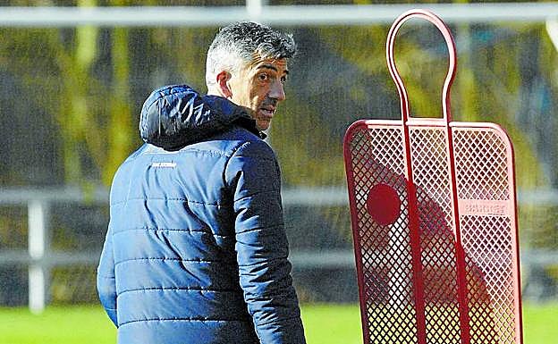Imanol Alguacil, durante el último entrenamiento semanal que tuvo lugar ayer en Zubieta. 