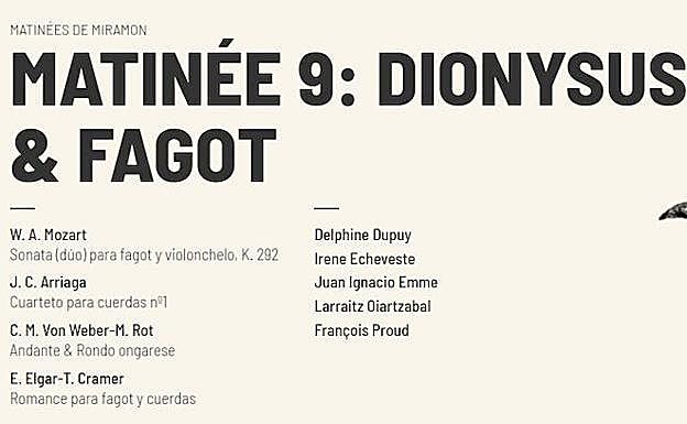 Dionysus Fagot taldeak 'Haizea harietan' kontzertua eskainiko du Miramongo Matineean