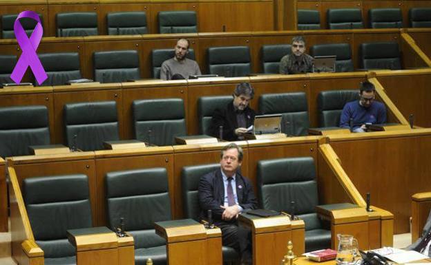 Escaños vacíos en el Parlamento Vasco el año pasado con motivo de la huelga feminista.