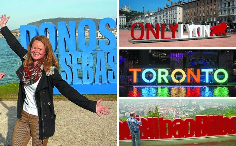 Letreros de distintas ciudades, entre ellas Donostia. 