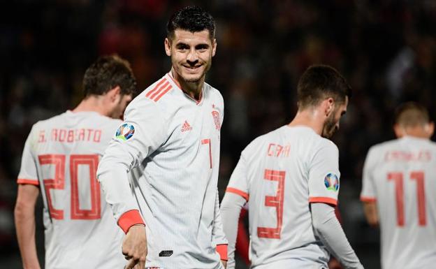 Morata celebra el primero de sus dos goles a Malta.