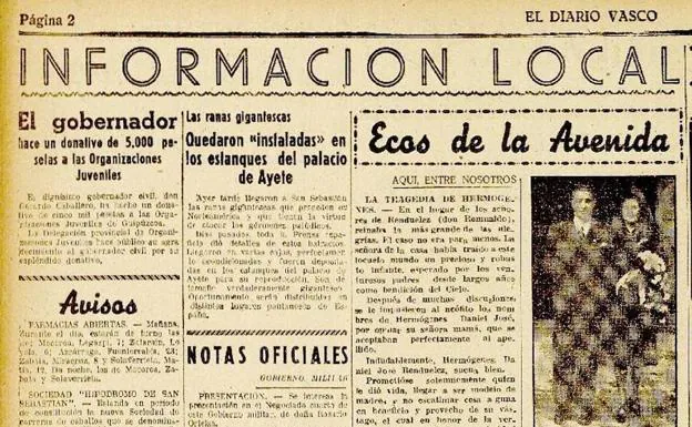Sección local de 'El Diario Vasco' publicada el 27 de abril de 1940