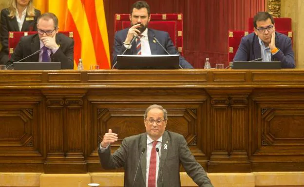 El presidente de la Generalitat Quim Torra, durante su comparecencia este miércoles en el pleno del Parlament.