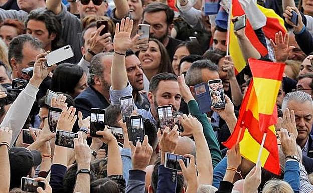 El líder de Vox Santiago Abascal, ayer en un mitin en Valencia