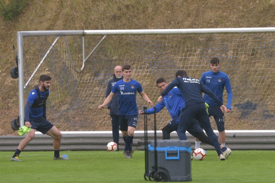 La Real Sociedad se prepara para el partido de mañana en Anoeta ante el Getafe. 