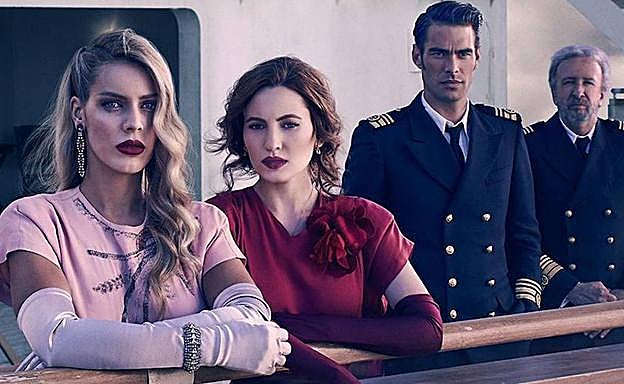 Alejandra Onieva, Ivana Baquero, Jon Kortajarena y Eduardo Blanco, a bordo del 'Bárbara de Braganza' en 'Alta mar'. 