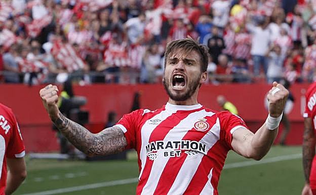 Portu celebra el gol anotado al Sevilla en Montilivi el pasado 28 de abril.