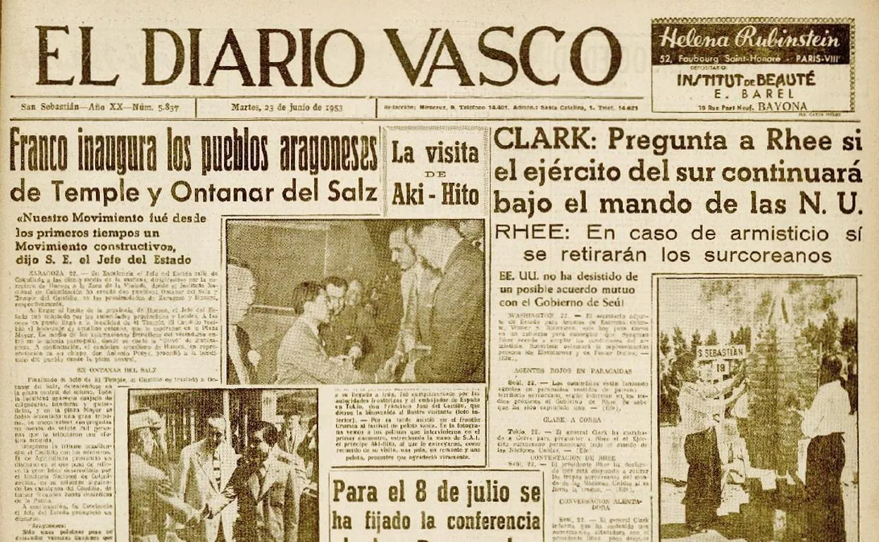 El futuro emperador, en la primera página de 'El Diario Vasco' el 17 de junio de 1953. 