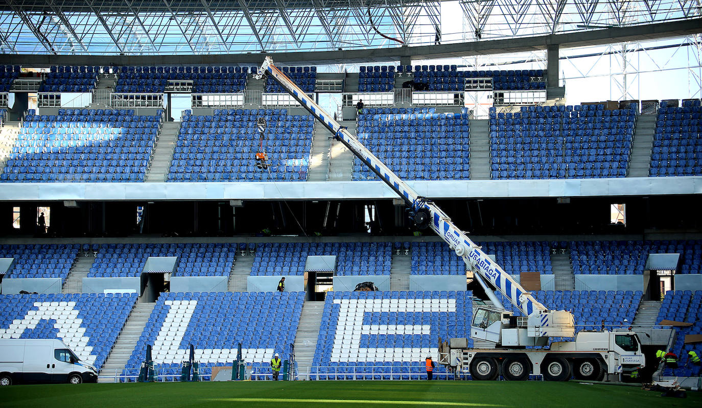El estadio prácticamente está listo para acoger su estreno con todas las gradas completas en el Real Sociedad - Atlético de Madrid del próximo sábado 14