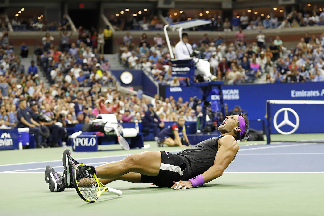 Rafa Nadal celebra su cuarto título del Abierto de Estdos Unidos, que supone su 19ª Grand Slam.