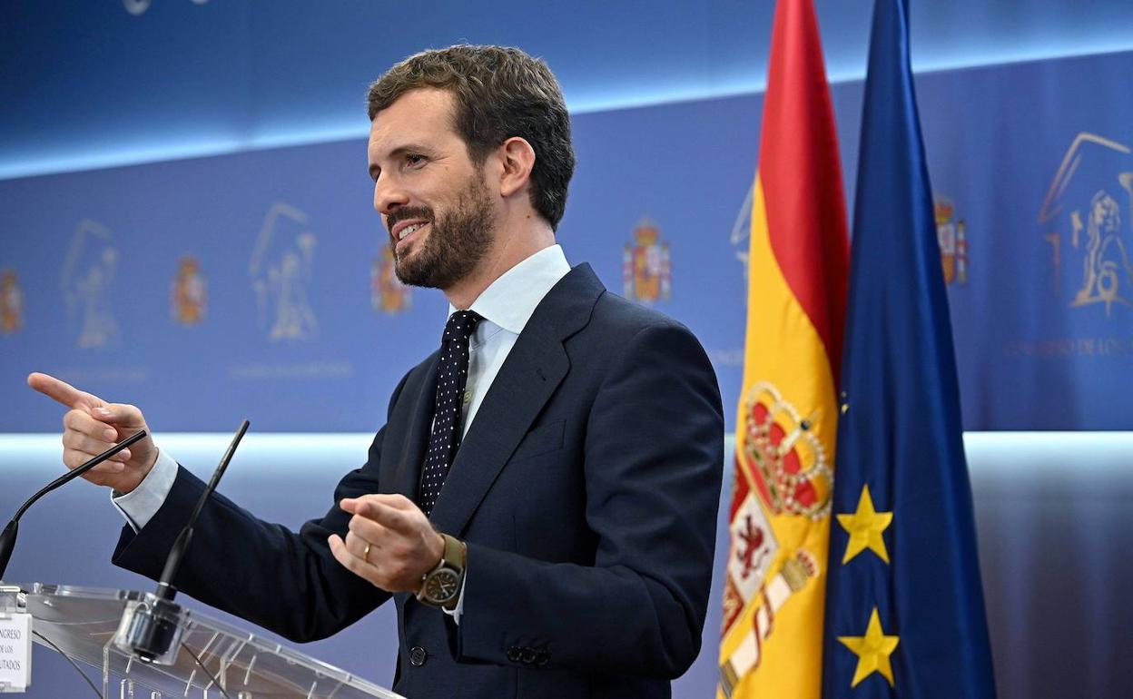 Pablo Casado en rueda de prensa. 