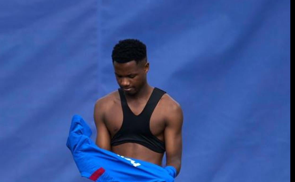 Ansu Fati, durante un entrenamiento con el Barça. 