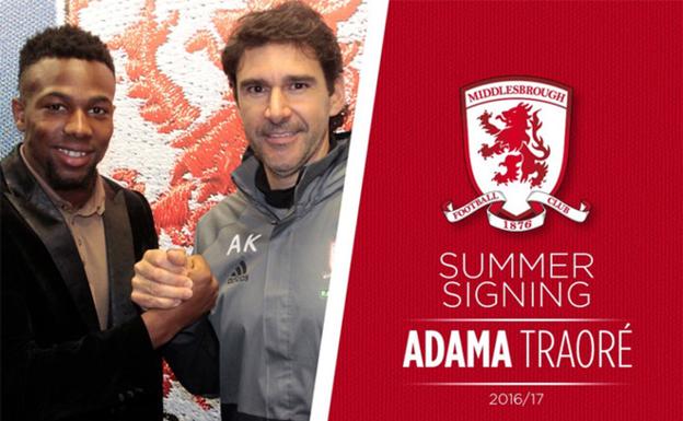 Adama Traore y Aitor Karanka, el día de su fichaje por el Middlesbrough