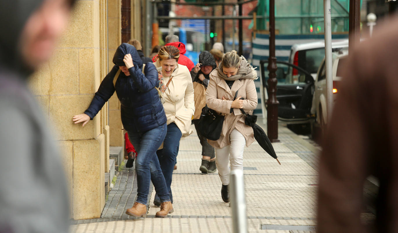 El viento ha provocado numerosos daños materiales en Gipuzkoa, especialmente en Donostia, con árboles y andamios caídos por toda la ciudad.