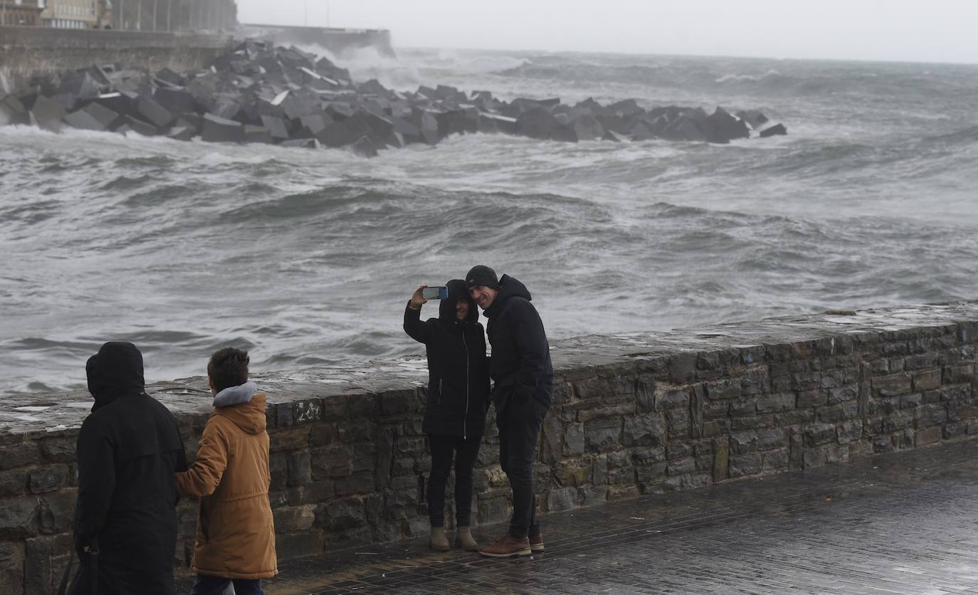 El viento ha provocado numerosos daños materiales en Gipuzkoa, especialmente en Donostia, con árboles y andamios caídos por toda la ciudad.