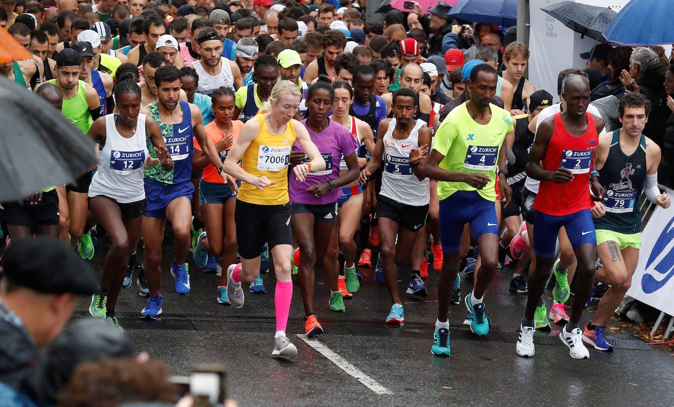 La 42 edición del maratón donostiarra ha tenido 3.076 inscritos, de los que han salido 2.664, en los 42 kilómetros, y en total con las distancias de 10 k y Medio maraton a cerca de 8.000 participantes.