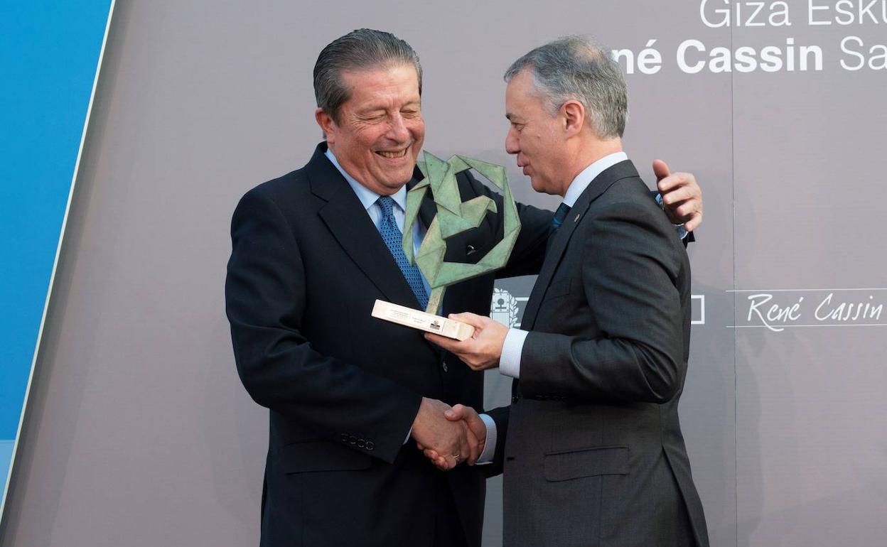 Federico Mayor Zaragoza e Iñigo Urkullu, este martes en Lehendakaritza.