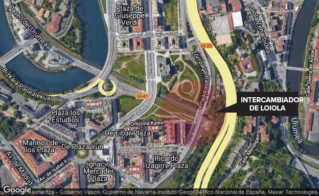 Emplazamiento del intercambiador ferroviario en Riberas de Loiola, en San Sebastián,