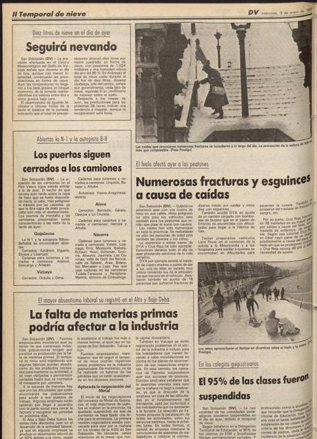 Imagen - En el interior del periódico del 9 de enero de 1985 se detallaron las numerosas indidencias que provocó la gran nevada
