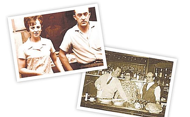 Dos instantáneas antiguas que muestran a los matrimonios formados por Andoni Arregi y María Rosa Larrañaga (arriba); y por María José Artano y Pedro Arregi (abajo).