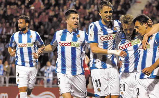 Celebración del gol de Oyarzabal en Anduva, que certificó el pase a la final.