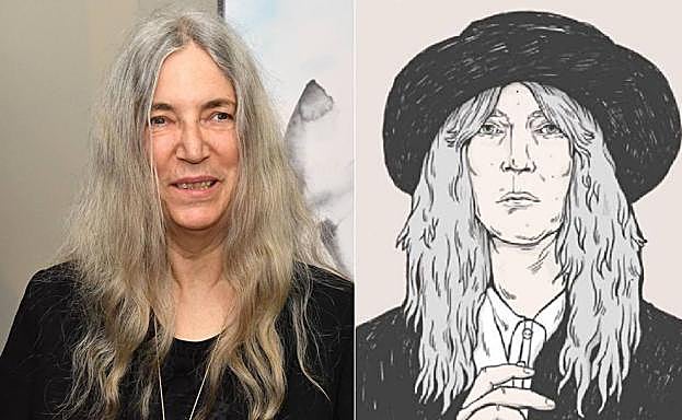 Patti Smith en una fotografía de Angela Weiss de 2018, y tal como la ha visto Ana Müshell.