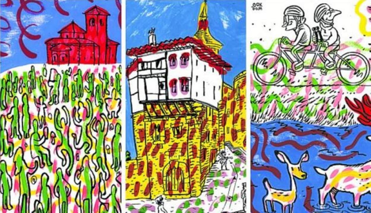 Detalles de la guía de la capital alavesa elaborada por Zubizarreta con ilustraciones de Urmeneta.
