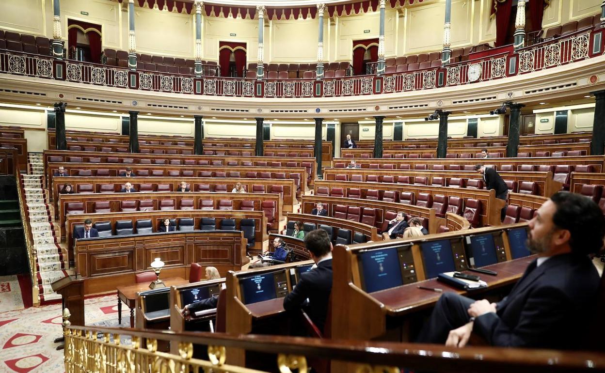 Imagen del hemiciclo del Congreso en uno de los plenos durante el estado de alarma. 