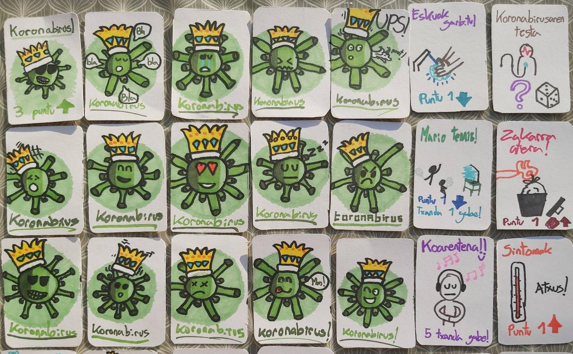 Martín Sotomayor López-Garin, de 13 años, se inventó y dibujó una baraja de cartas del coronavirus para entretenerse