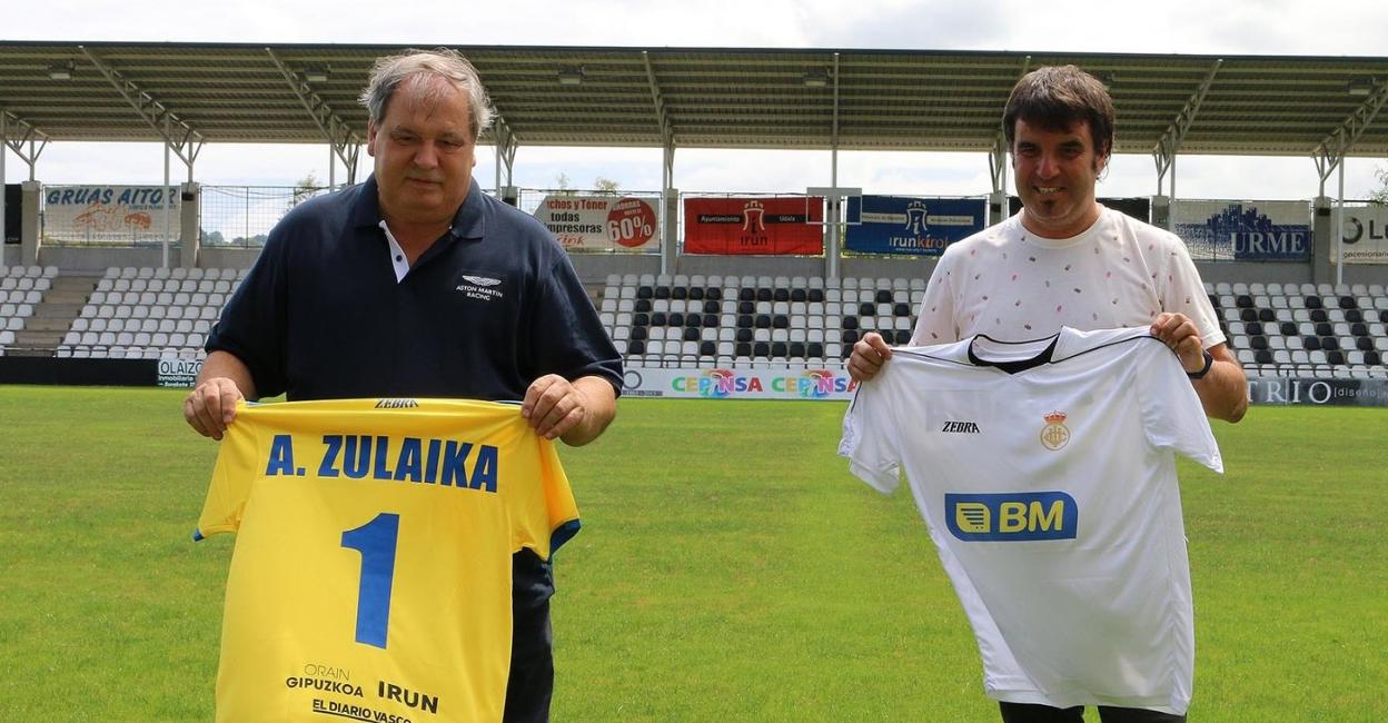 Ricardo García, presidente del Real Unión, y Aitor Zulaika, el viernes en Gal en la presentación del azpeitiarra como nuevo entrenador unionista. 