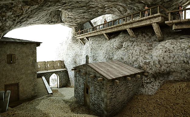 Dibujo de una fortaleza medieval.