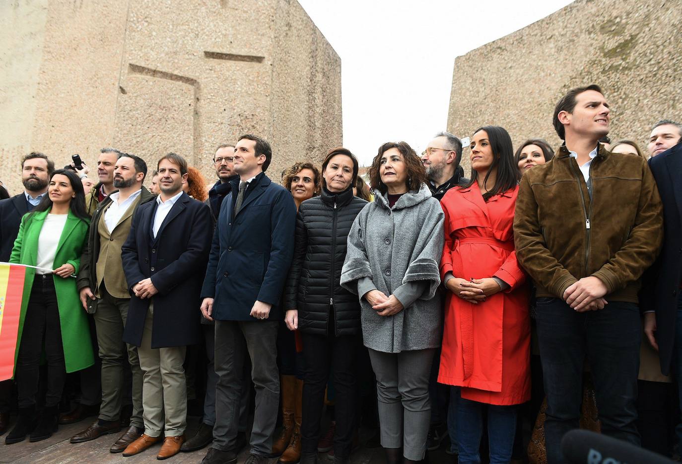 Fotografía del acto en la plaza Colón de Madrid convocado por PP, Vox y Ciudadanos el 10 de febrero de 2019 para protestar por el diálodo de Sánchez con los independentistas. 