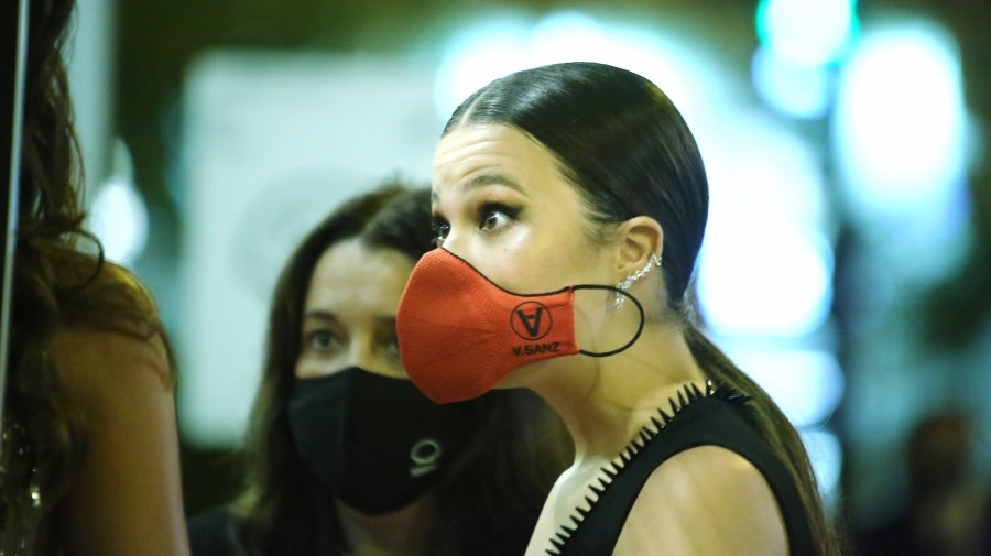 El reparto de 'El verano que vivimos' ha posado para la prensa y para los pocos aficiados que han podido verlos en la alfombra roja del Victoria Eugenia. 