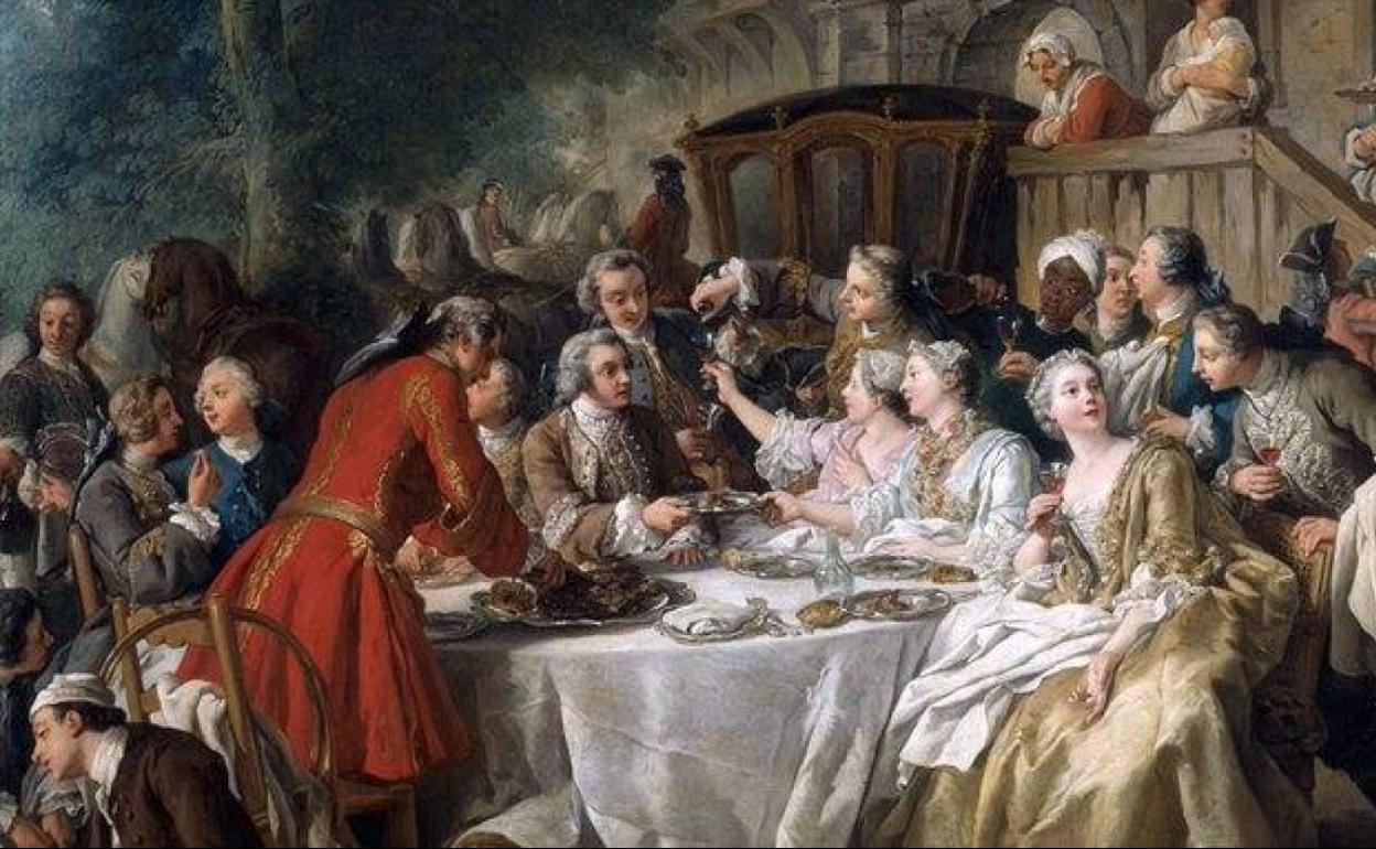 El cuadro de 1737 en el que los protagonistas tienen champagne rosado.