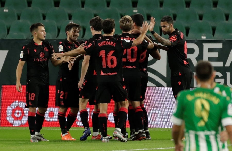 La Real se ha ido al descanso con ventaja en el marcador gracias al gol de Portu en el minuto 43