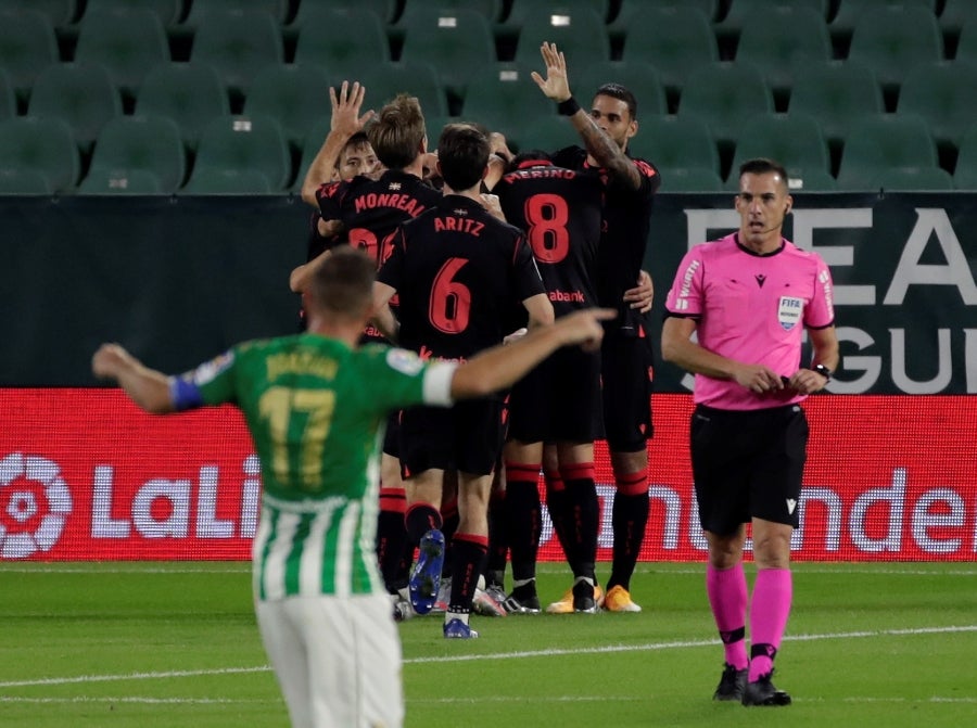 La Real se ha ido al descanso con ventaja en el marcador gracias al gol de Portu en el minuto 43