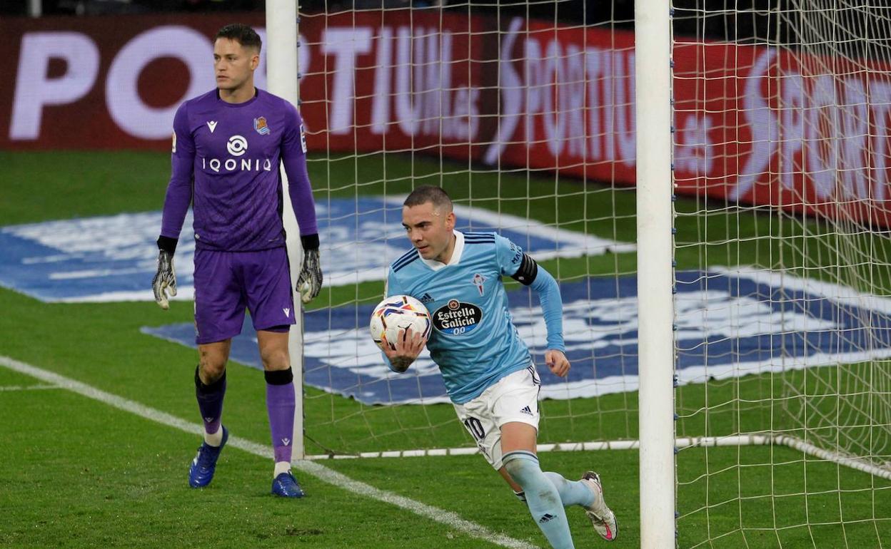 Aspas tras anotar el gol de penalti 