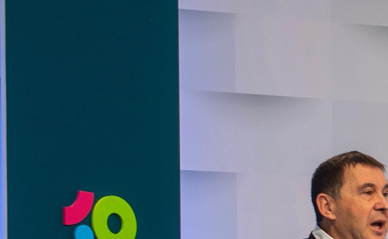 Arnaldo Otegi, en un momento de su intervención en la asamblea general de EH Bildu.