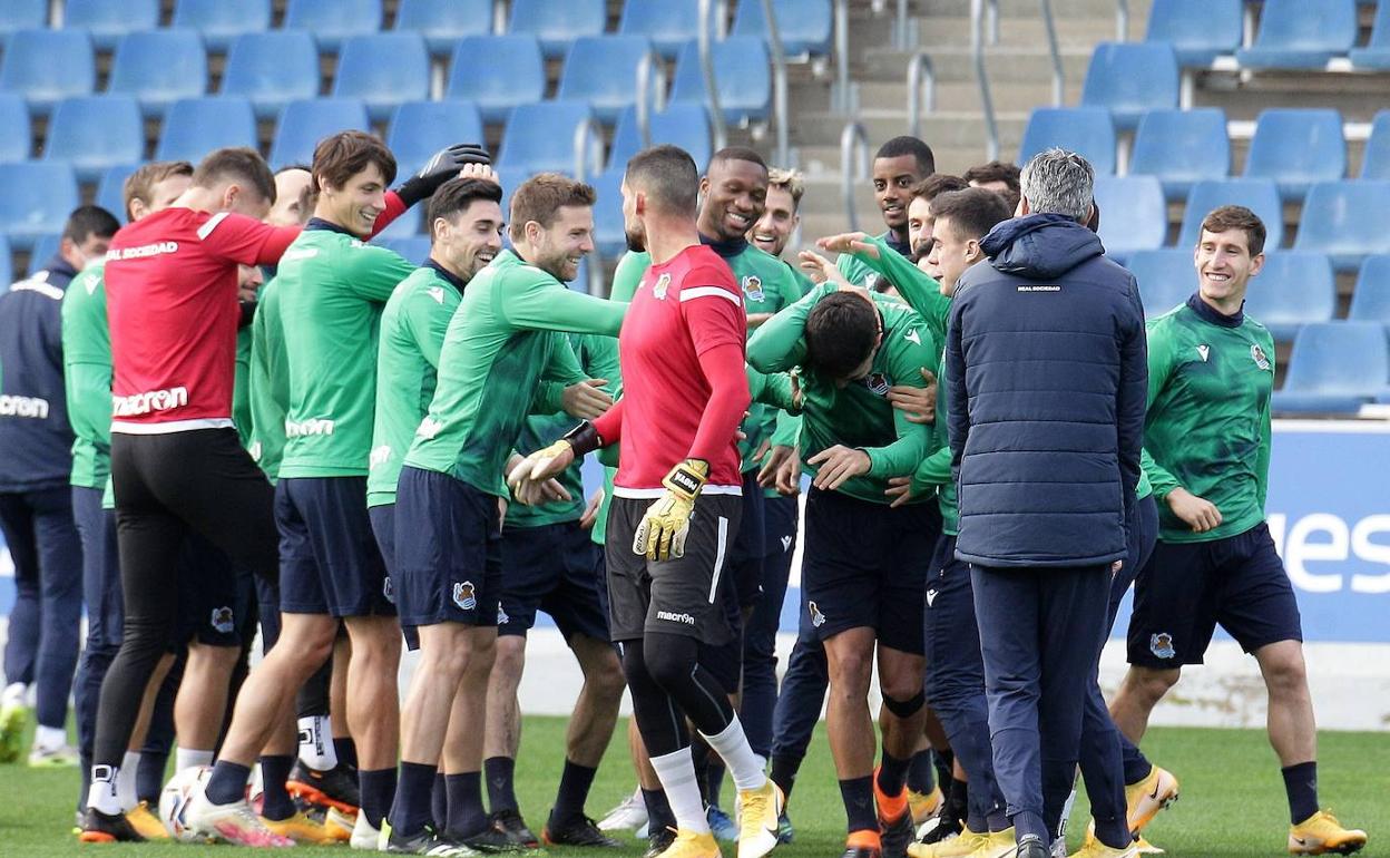 Miguel Ángel Moyá, en el entrenamiento de esta mañana.