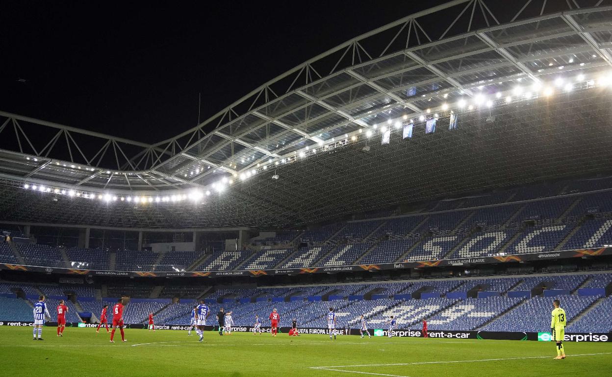 Un Anoeta desangelado durante el partido de Europa League ante el AZ. 