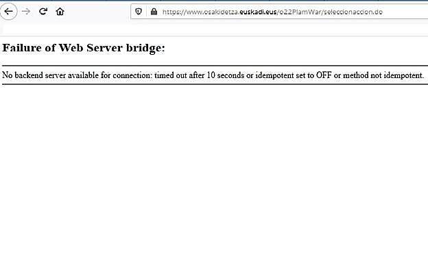 Imagen principal - Fallo en el servidor de la web de Osakidetza.
