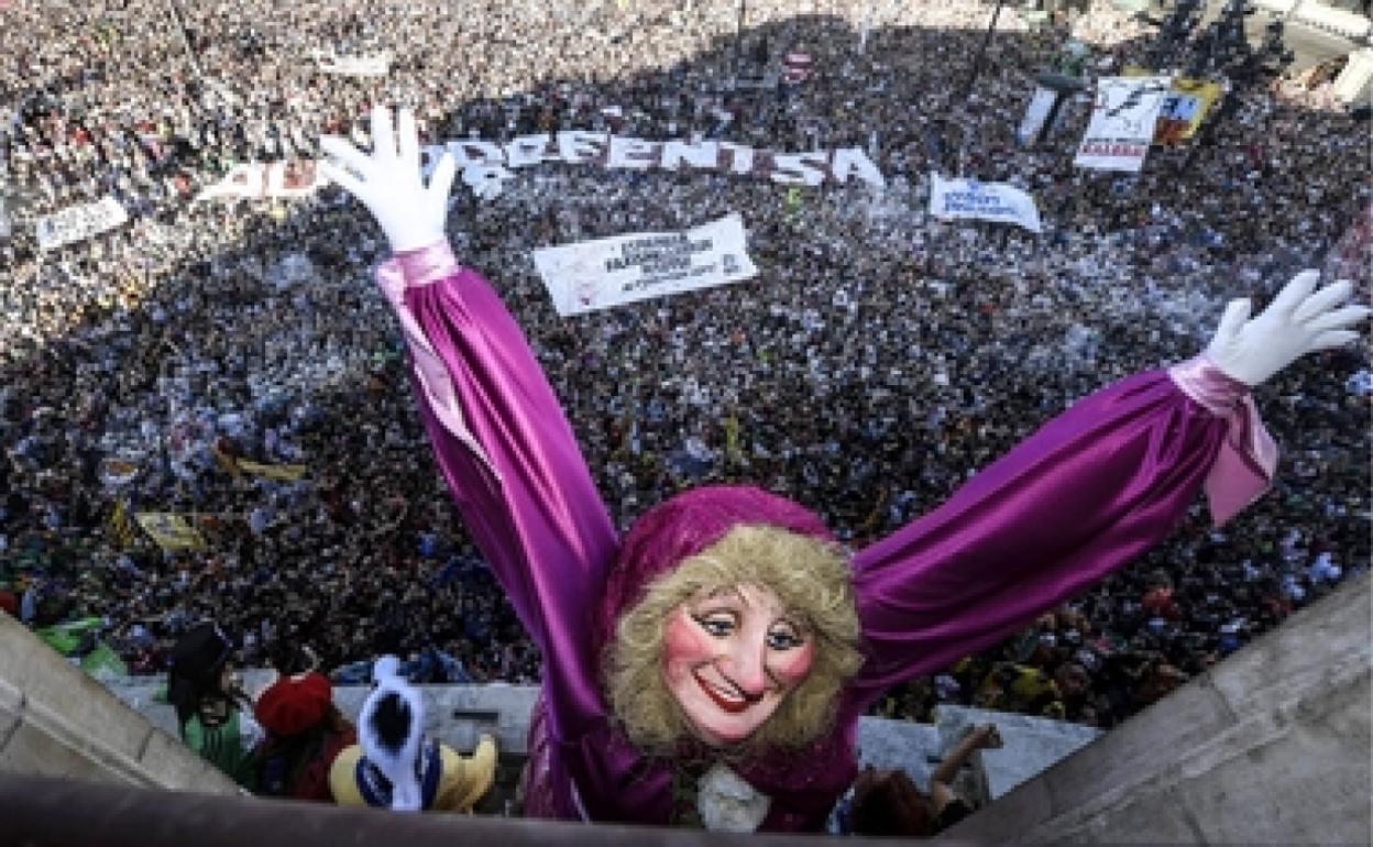 Mari Jaia, en el txupinazo de 2018, algo que no podrá celebrarse este año.