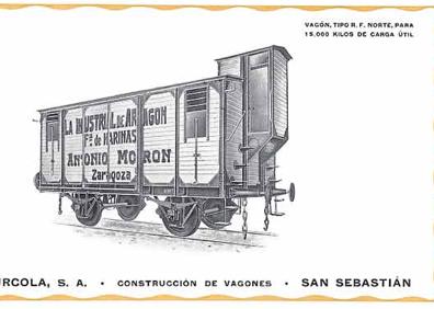 Imagen secundaria 1 - Juanjo Olaizola, director del Museo Vasco del Ferrocarril con el catálogo. Lámina con un vagón que se fabricaba en Talleres Urcola y un detalle del catálogo hallado en poder de un anticuario de Valencia.