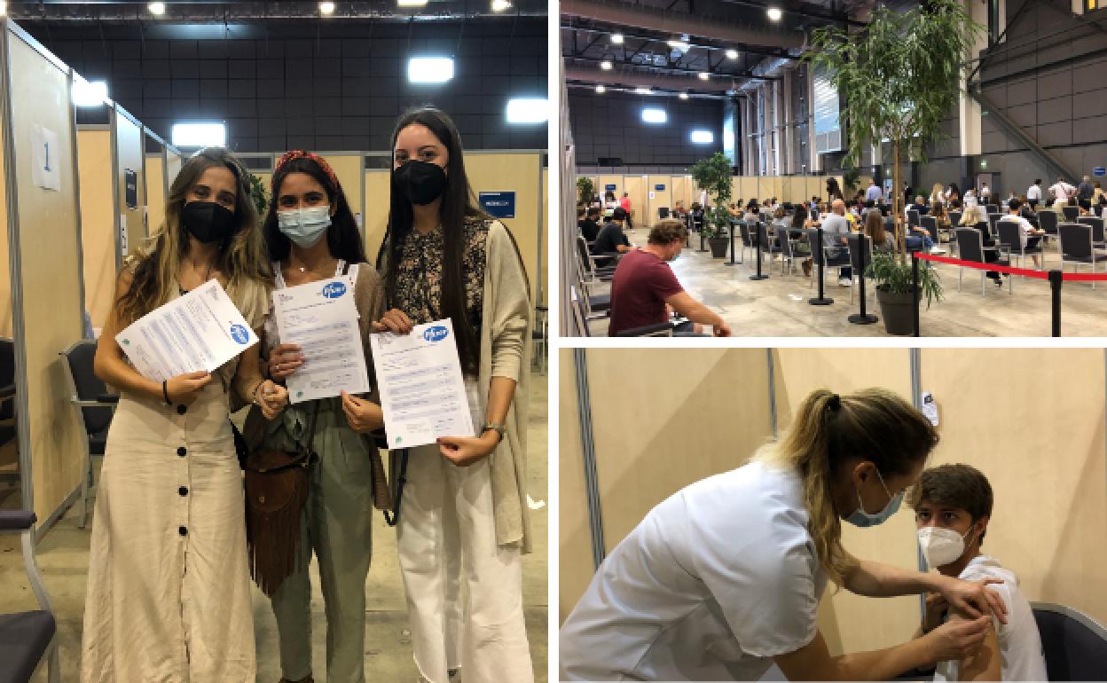 Elsa, Paula y Gala, tras vacunarse el viernes en Biarritz. 